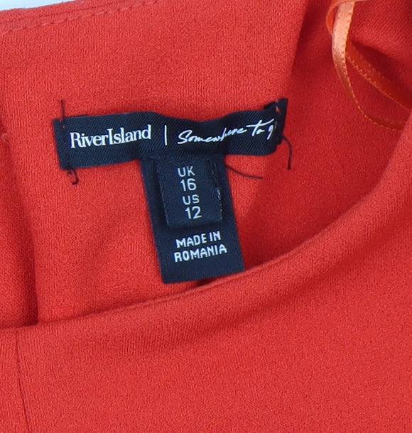 River Island Women Red Shift Dress Size 16 Long Sleeve Stretch