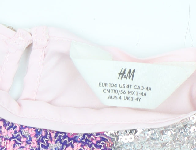 H&M Girls Pink Sequin Cropped T-Shirt 3-4 Years Party Top