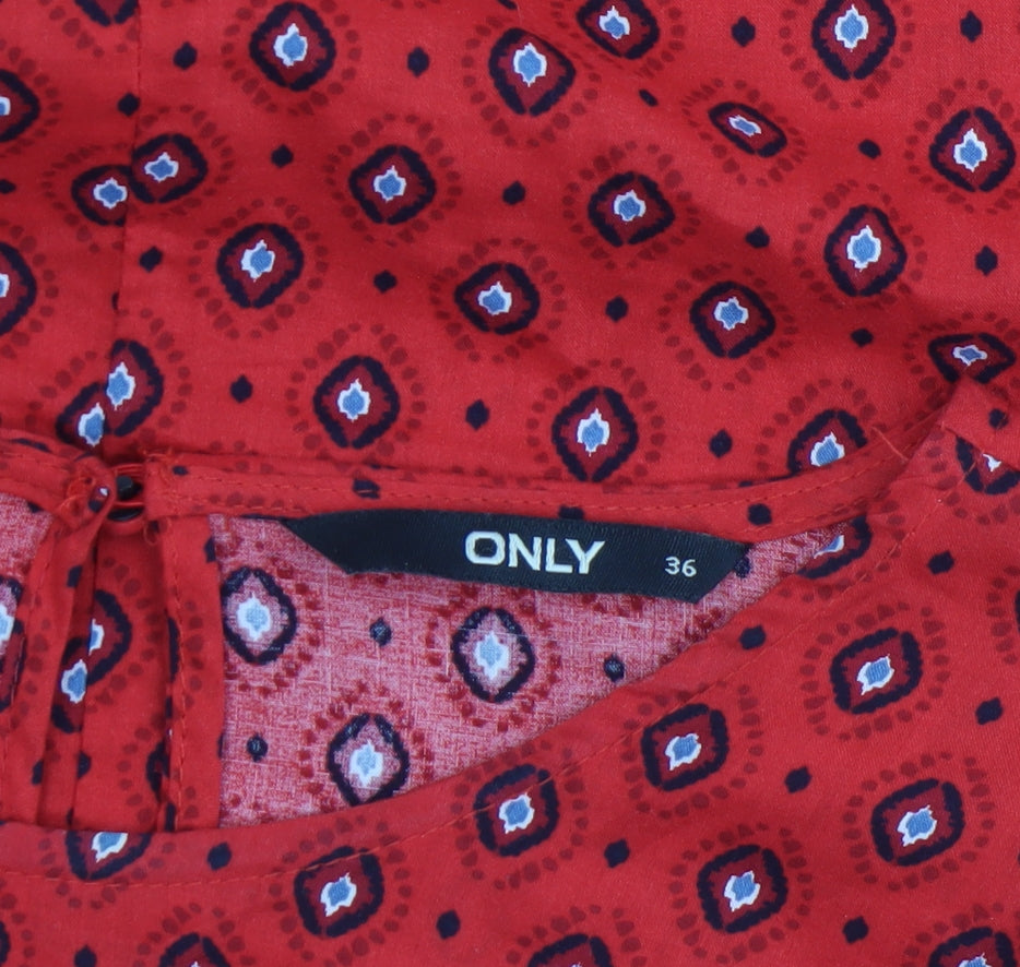 ONLY Women Red Geometric Long Sleeve Viscose Blouse Size 8