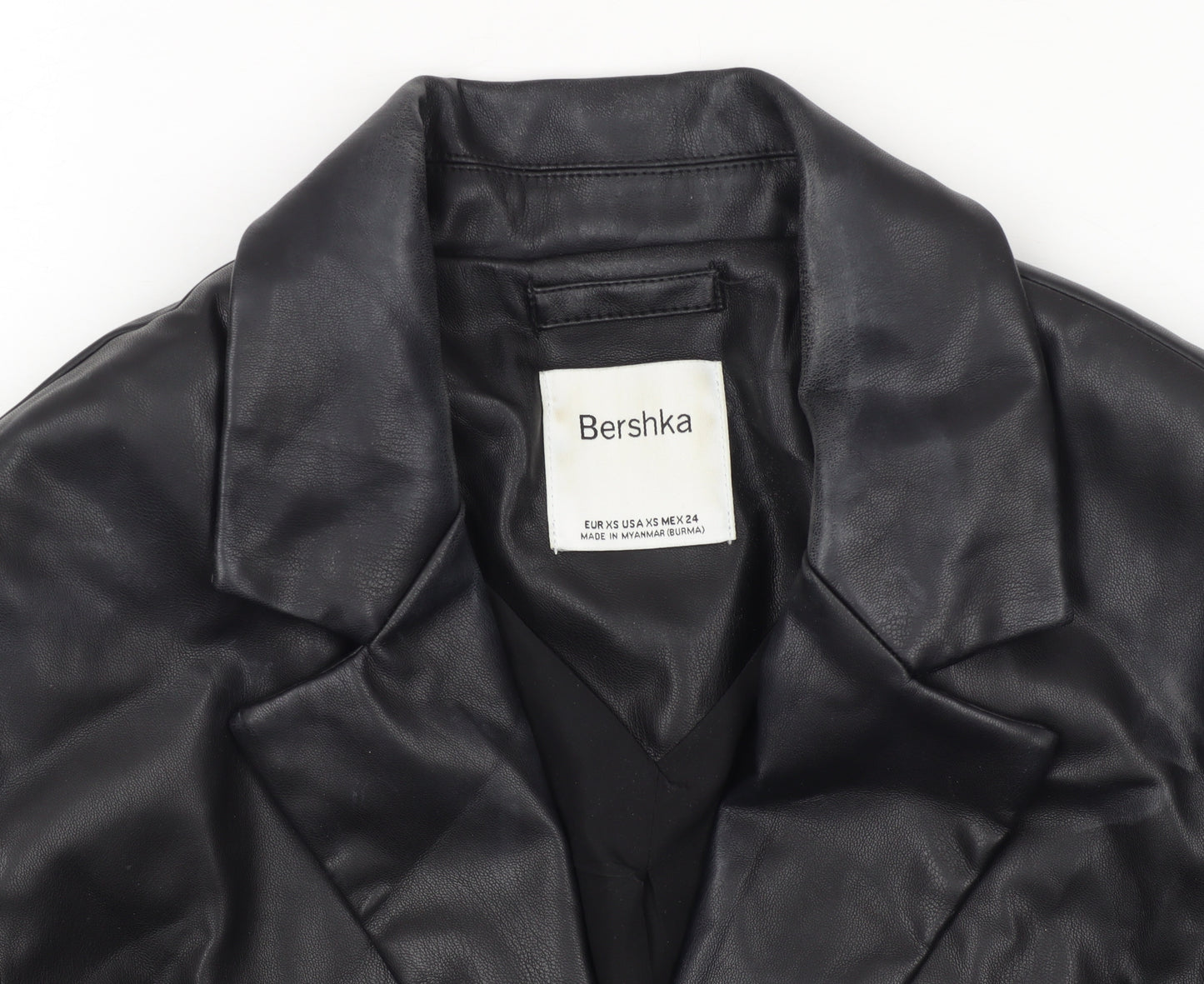 Bershka Women's Black Faux Leather Suit Jacket XS Slim Fit
