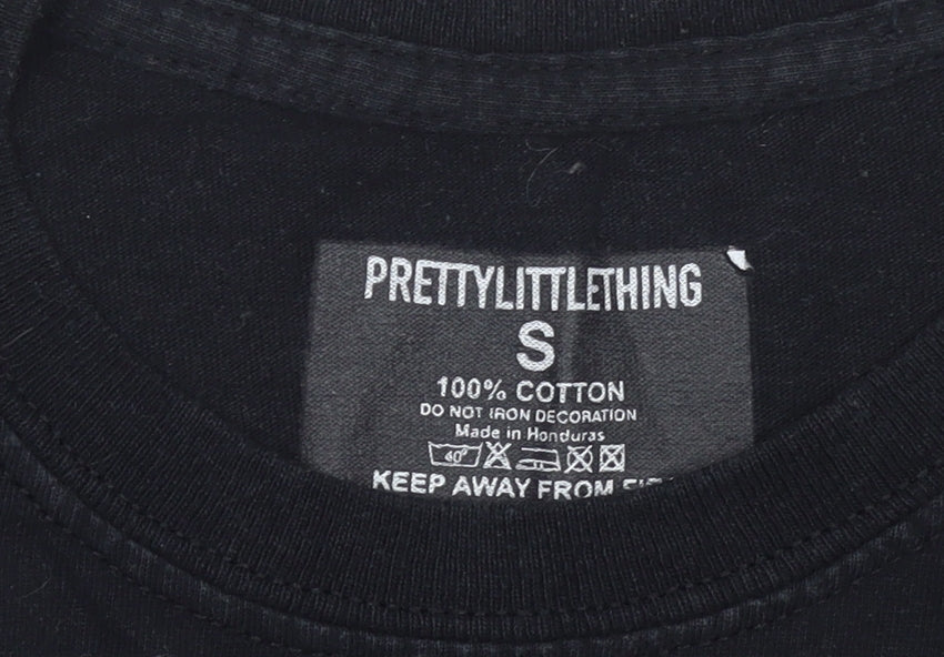 PrettyLittleThing Women Black Chicago Graphic Cotton T-Shirt Size S