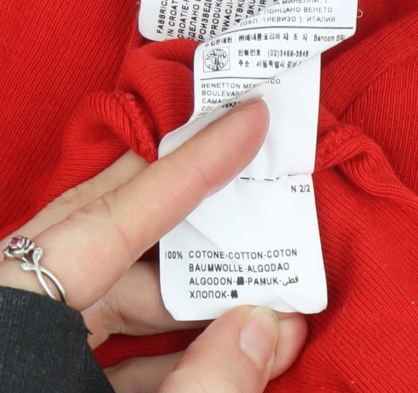 United Colors of Benetton Womens Red V-Neck Cotton Long Sleeve Top XS