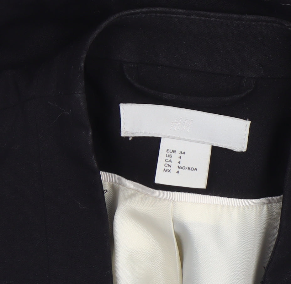 H&M Women Black Blazer Jacket UK 6 - Lined Tailored Stretch Fit