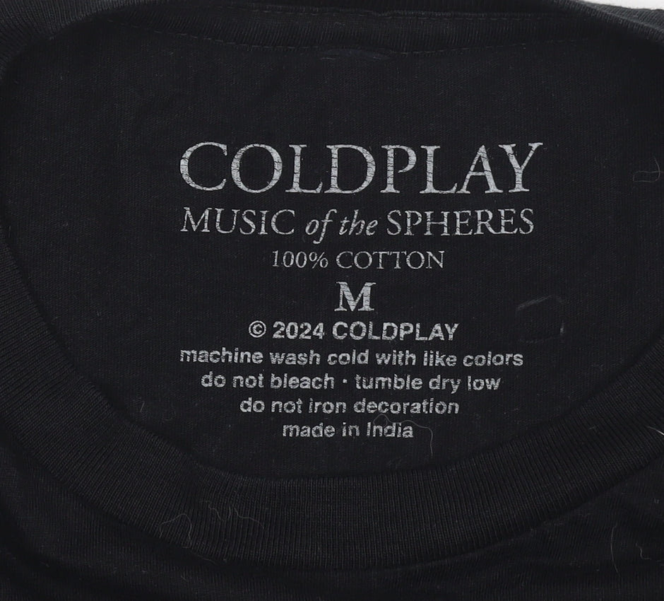 Coldplay Men's Black Music of the Spheres Tour 2024 Graphic T-Shirt M
