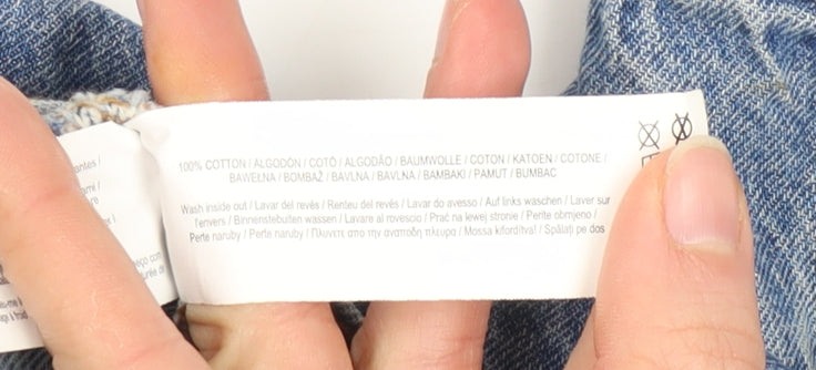 Primark Womens Blue Cropped Denim Jacket Size 12 Zip Front Casual