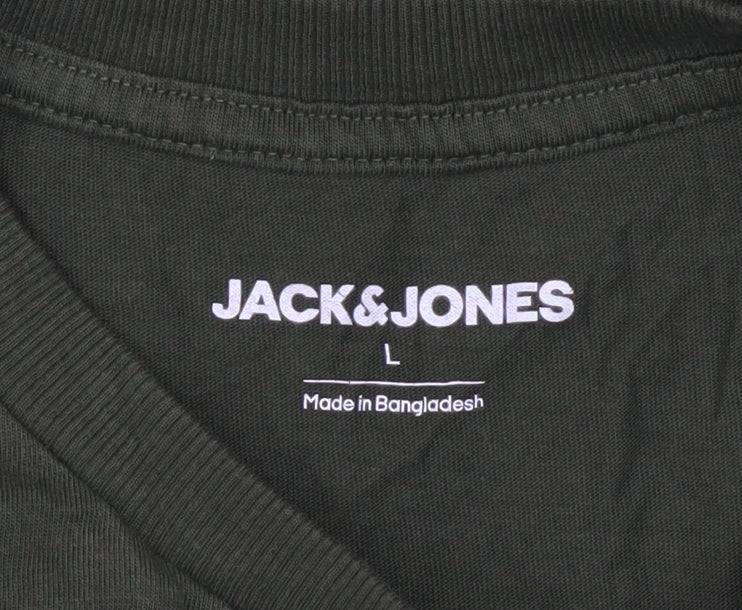 Jack & Jones Men's Green Regular Fit Cotton Crew Neck T-Shirt L