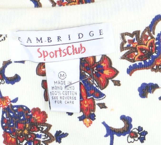Cambridge Sportsclub Women's Ivory Floral Cotton V-Neck Cardigan M