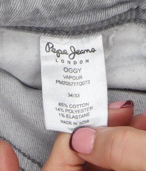 Pepe Jeans Men’s Grey Light Wash Straight Fit Stretch Denim Jeans 34/33
