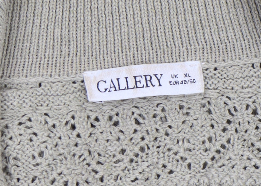 Gallery Womens Beige Open Knit V-Neck Short Sleeve Jumper Size XL