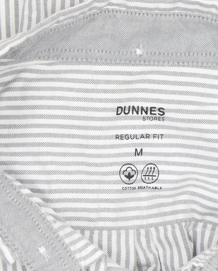 Dunnes Men’s Grey Striped Regular Fit Cotton Long Sleeve Shirt M