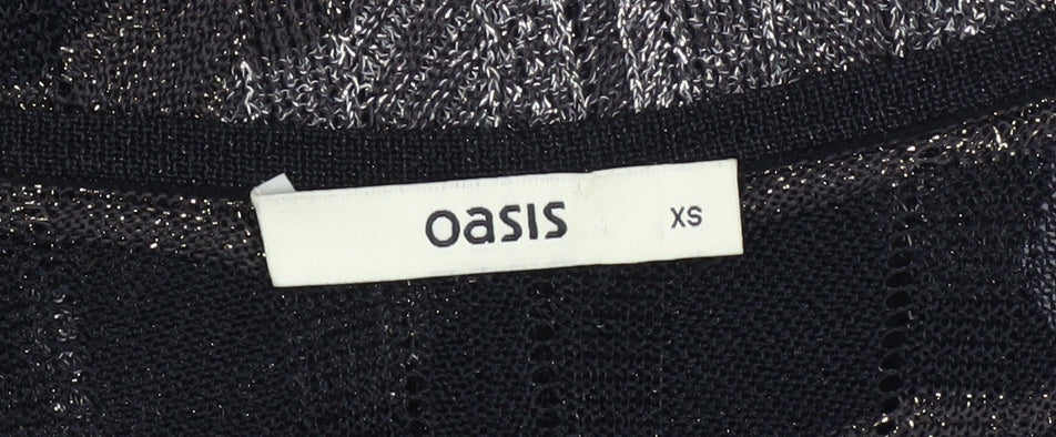 Oasis Women Black Chevron Knit A-Line Dress XS Long Sleeve