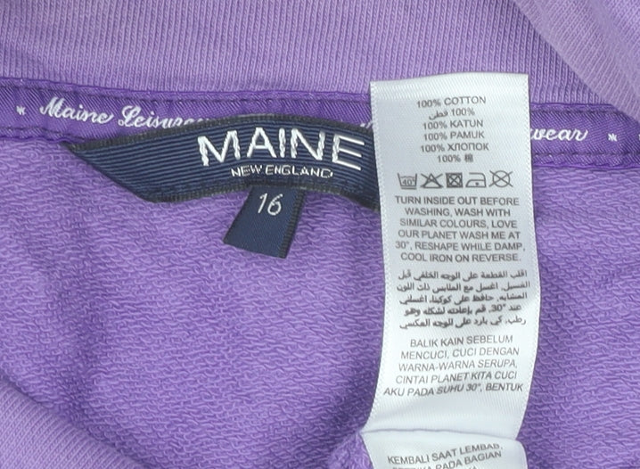 Maine New England Women’s Purple Long Sleeve Henley Sweatshirt Size 16