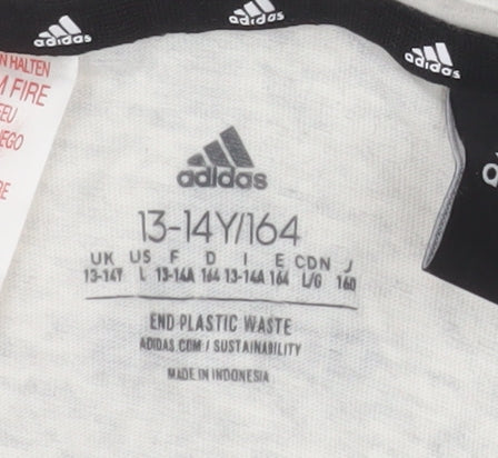 Adidas Boys Grey 13-14 Years Basic Cotton Logo T-Shirt