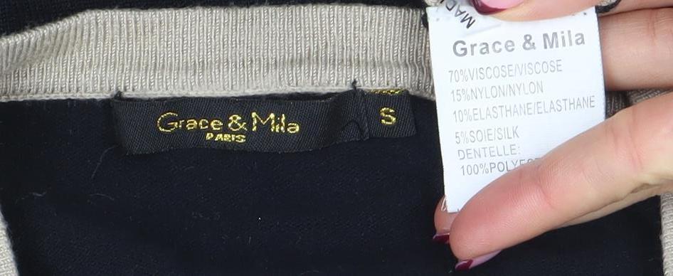 Grace & Mila Womens Black Lace Cardigan Size S Crew Neck