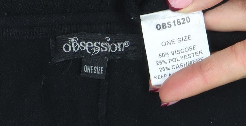 Oberston Womens Black Rhinestone Cape Poncho One Size Knit Jumper