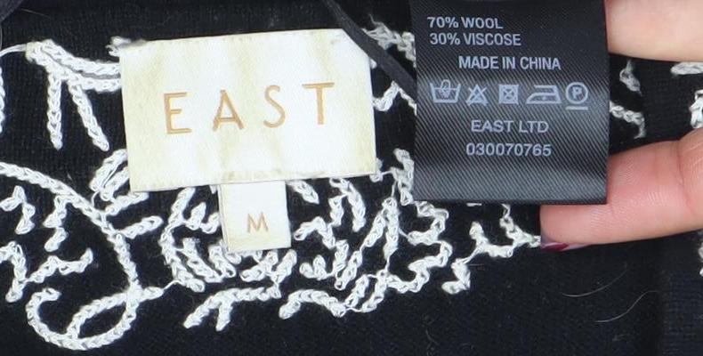 EAST Women Black Embroidered Wool Knit Shift Dress M