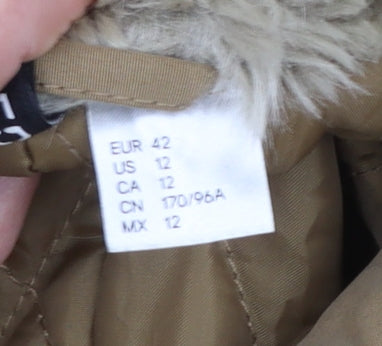 H&M Divided Women Brown Faux Fur Hooded Parka Coat Size 14