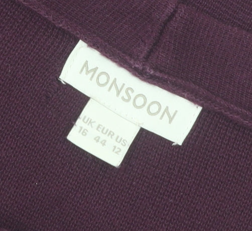 Monsoon Women Purple 3/4 Sleeve Shift Knit Dress Size 16