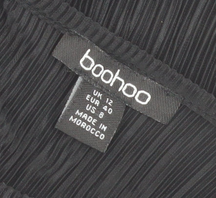 Boohoo Womens Black Pleated Wide-Leg Jumpsuit Size 12