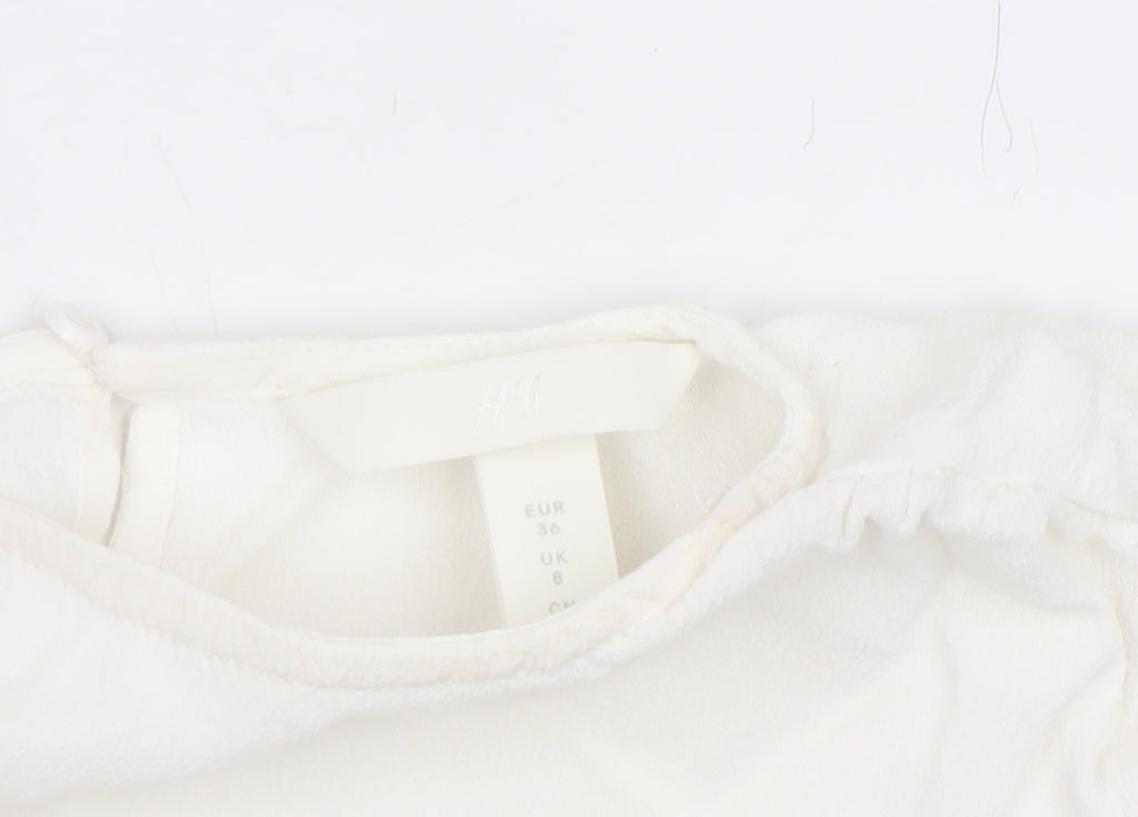H&M Women White Short Sleeve Viscose Blouse UK 8 Lightweight Casual Top