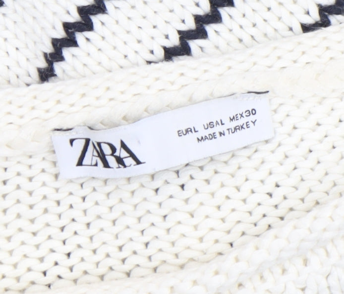 ZARA Women Ivory Striped Cotton Knit Jumper Size L