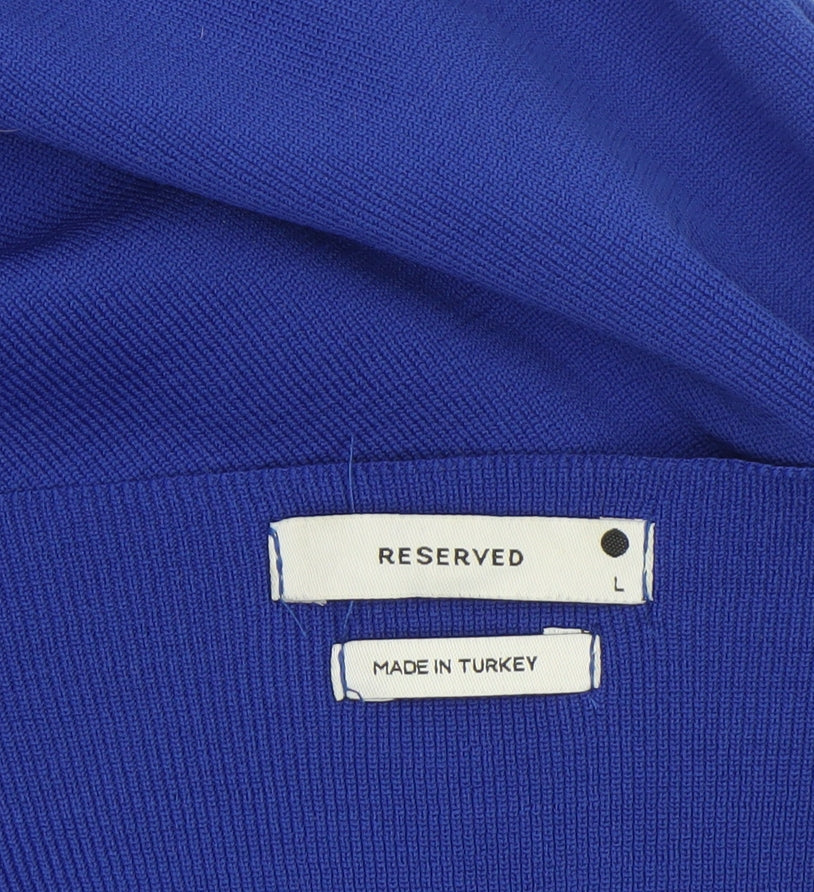 Reserved Women’s Blue Knee Length Shift Dress Size L V-Neck Long Sleeve