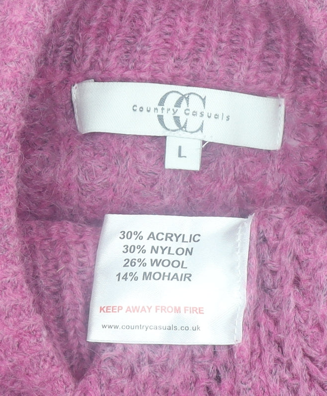 Country Casuals Women’s Pink Cable Knit Mohair Blend Mock Neck Jumper L
