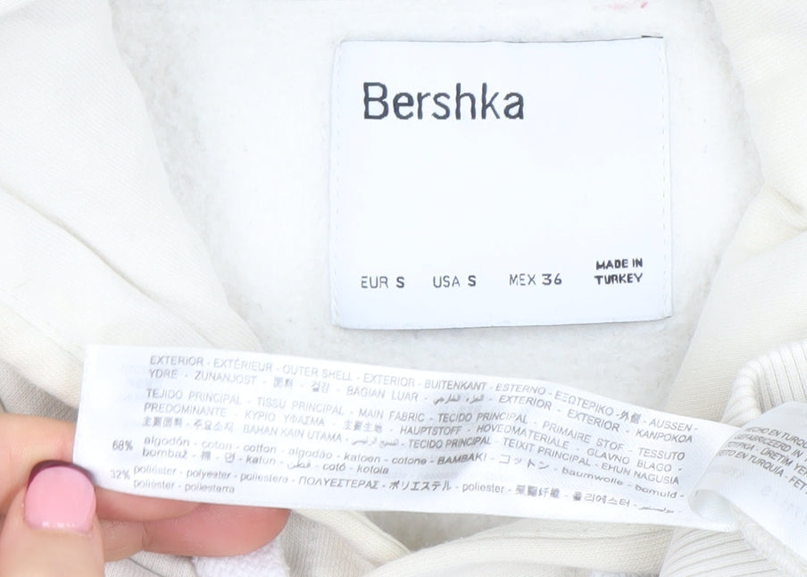 Bershka Women's Beige Pullover Hoodie Small Everything is Good Graphic