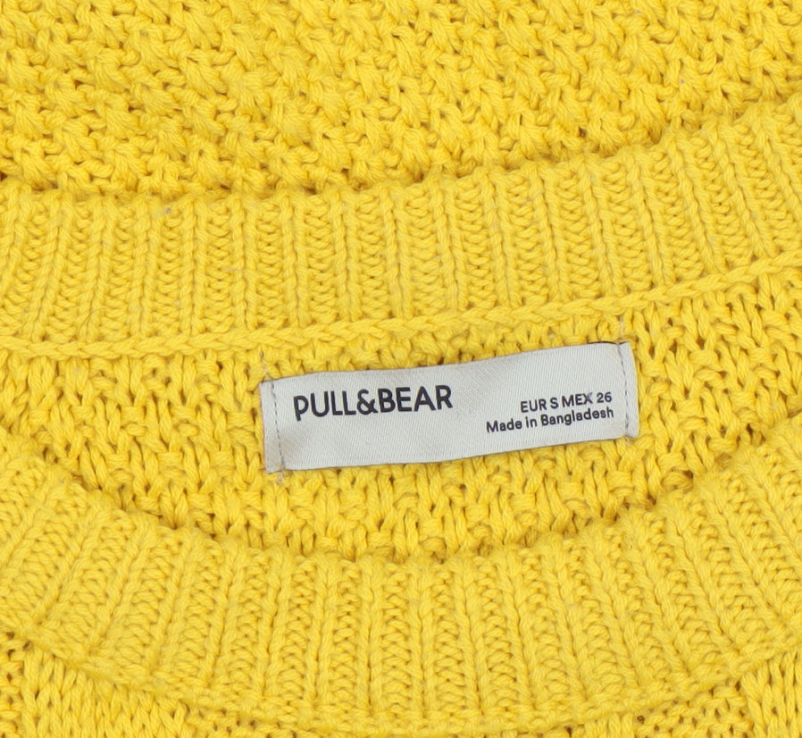 Pull&Bear Women’s Yellow Cable-Knit Cotton Jumper Size S