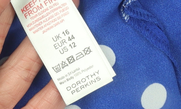 Dorothy Perkins Women Blue Polka Dot Long Sleeve Collared Blouse Size 16