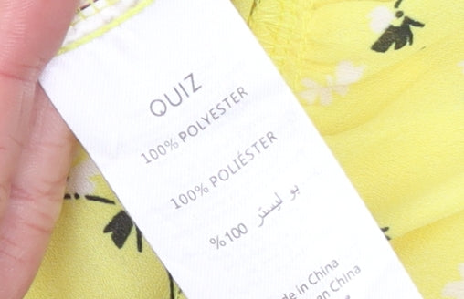 Quiz Women Yellow Floral Short Sleeve Ruffle Tunic Blouse Size 16