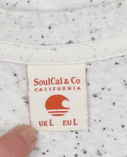 SoulCal & Co Men’s Beige Speckled Crew Neck Cotton T-Shirt L