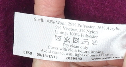 Honor Millburn Women’s Purple Wool Blend Mid-Length Coat Size 12