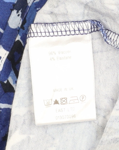 EAST Womens Blue Floral Wrap Blouse Size L Viscose Jersey Top