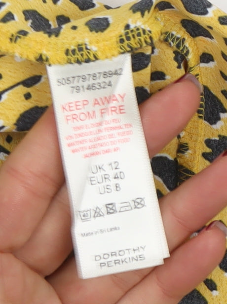 Dorothy Perkins Women's Yellow Animal Print Midi Wrap Dress Size 12 Petite