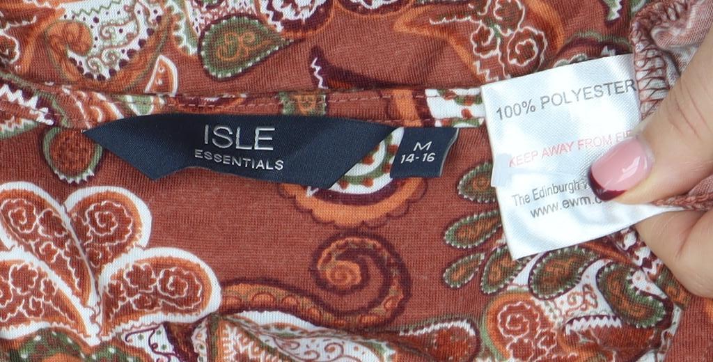 Isle Essentials Women’s Brown Paisley Polyester Short Sleeve T-Shirt Size M 14-16