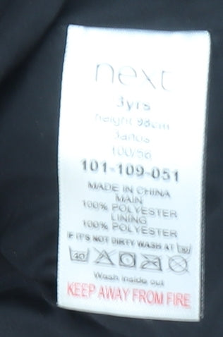 Next Girls Black Faux Fur Fleece Coat Size 3 Years Button Up Winter Jacket