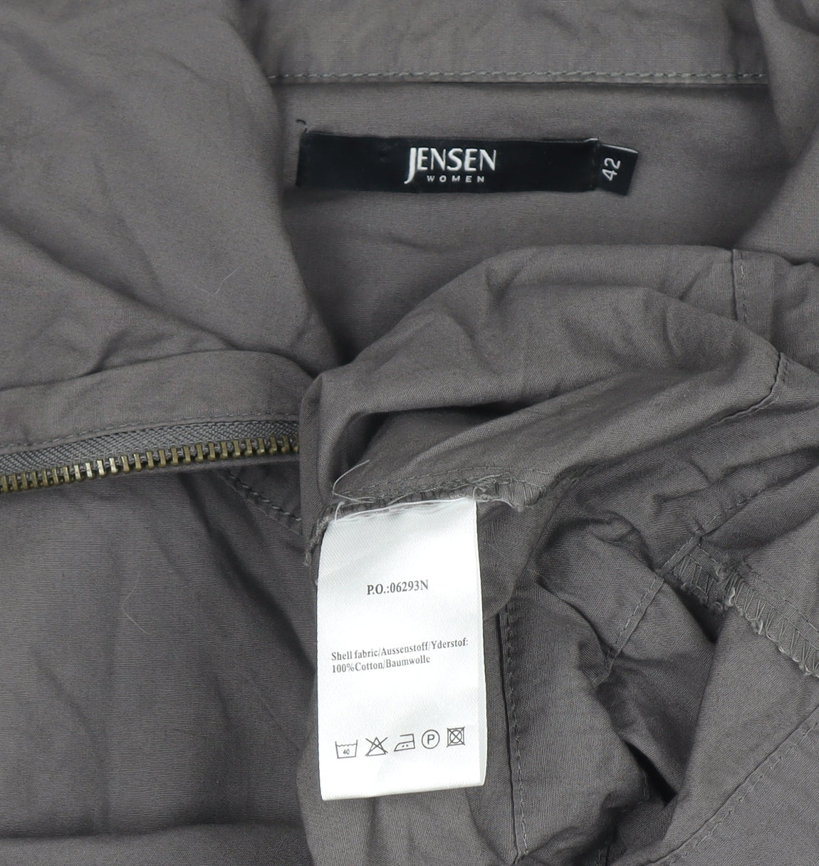 Jensen Women Grey Cotton Zip Button-Up Short Sleeve Top Size 14