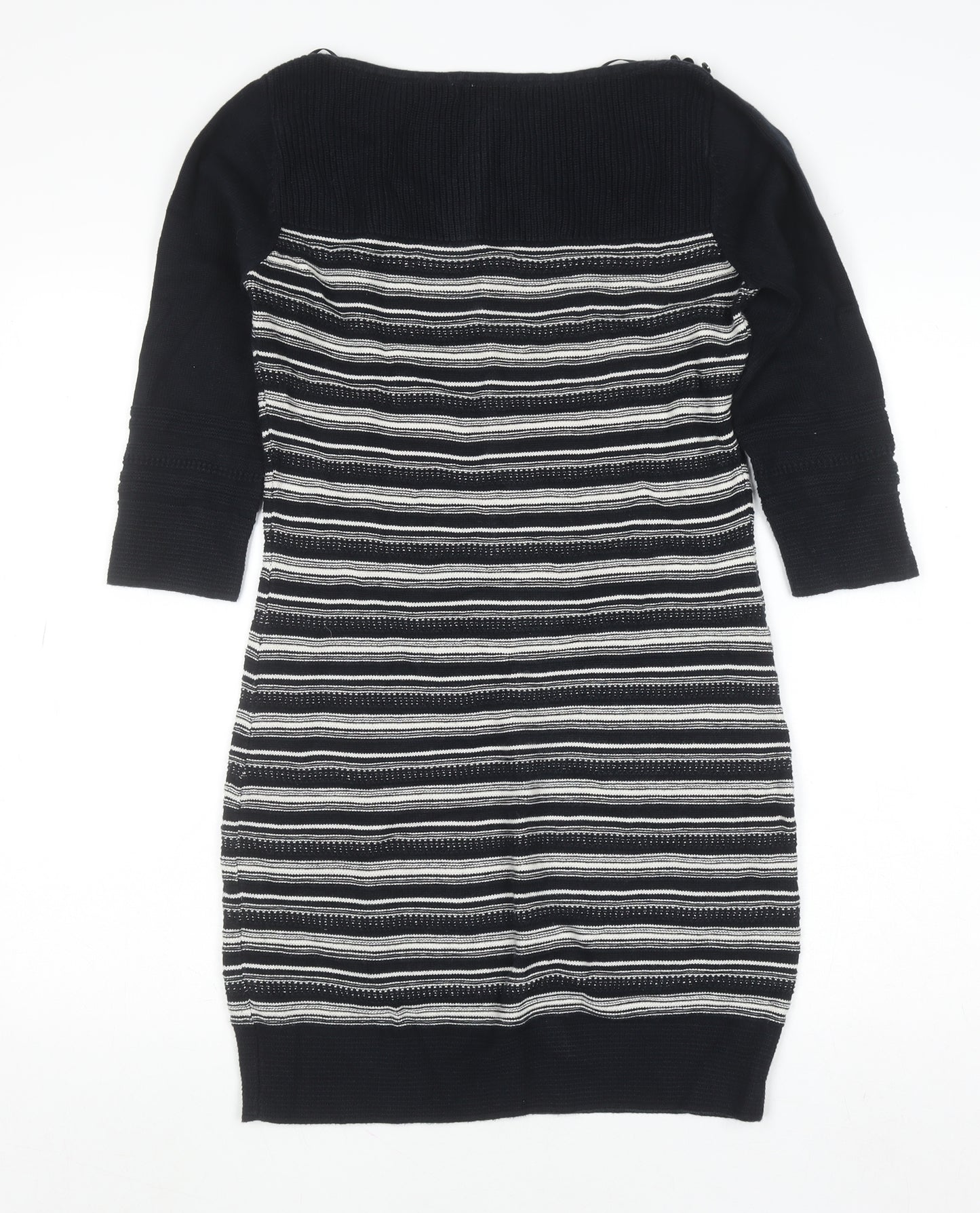 Monsoon Womens Black Striped Cotton Knit Jumper Dress Size 8