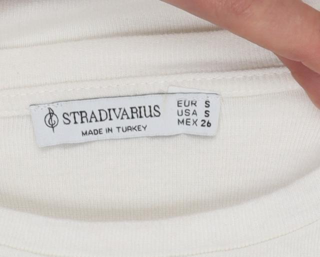 Stradivarius Women Ivory Floral Cotton Short Sleeve T-Shirt Size 8