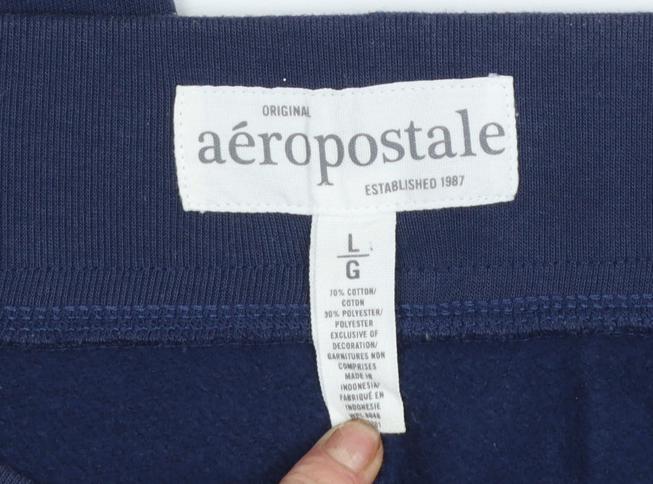 Aeropostale Womens Blue Capri Sweatpants Size L Logo Drawstring