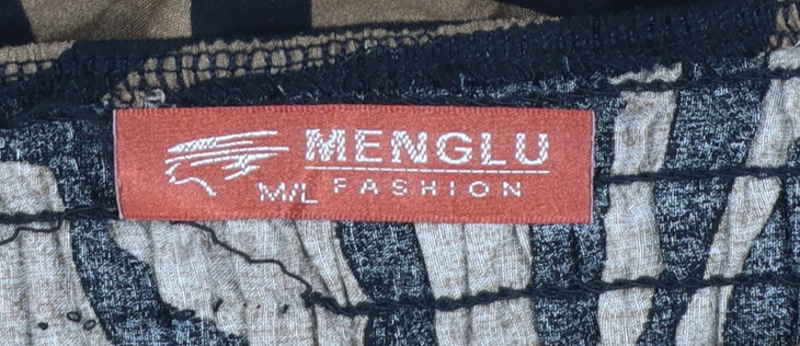 Menglu Women Brown Black Animal Print A-Line Long Sleeve Dress M