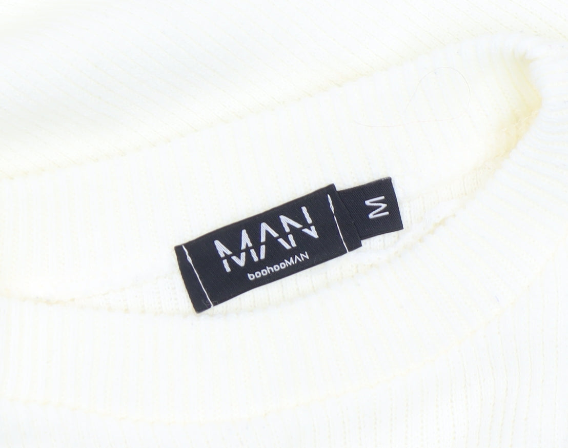 boohooMAN Men's White Sleeveless Knit Vest M Regular Fit