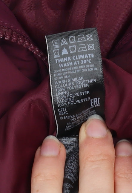 Marks and Spencer Womens Red Quilted Long Puffer Coat Size 10