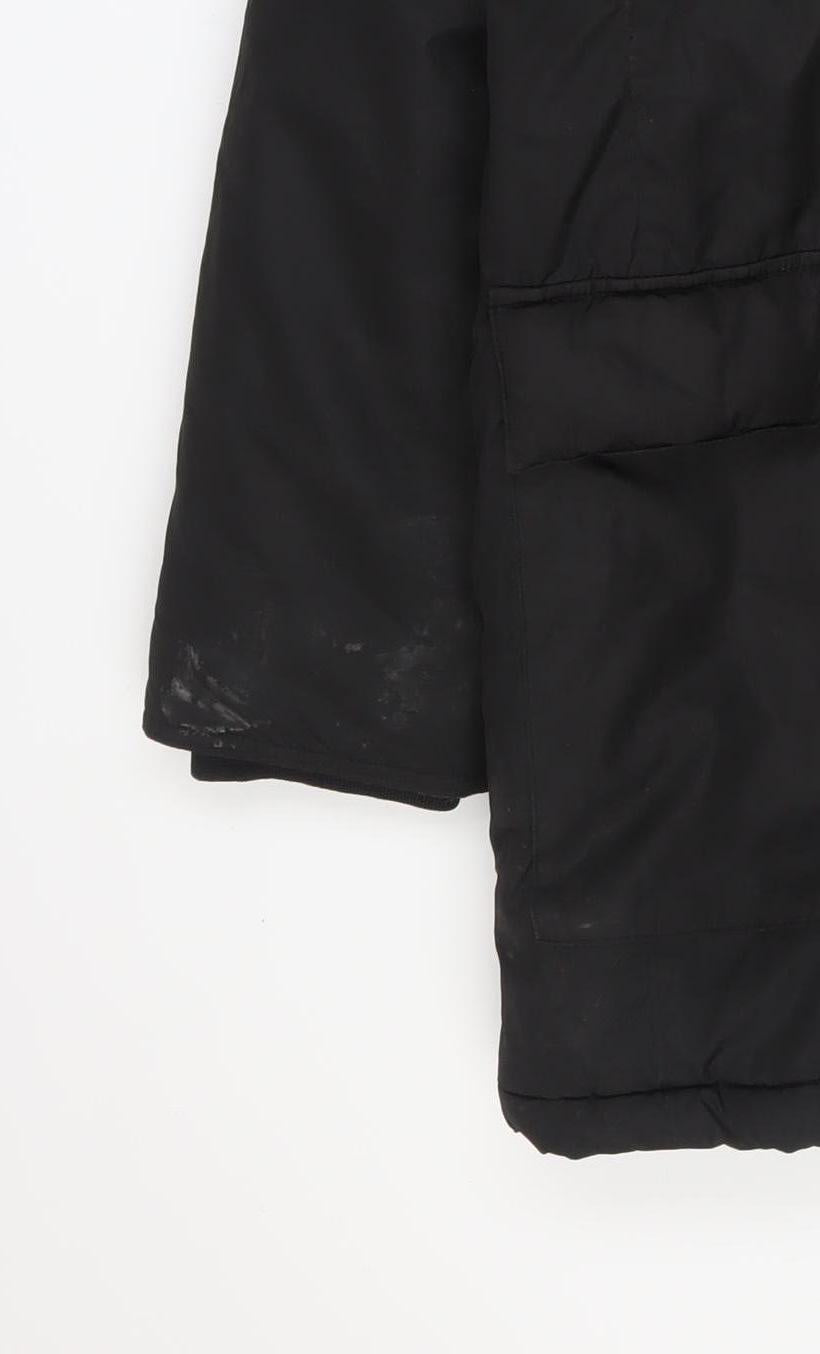 French Connection Men's Black L Hooded Fur Trim Winter Parka Coat