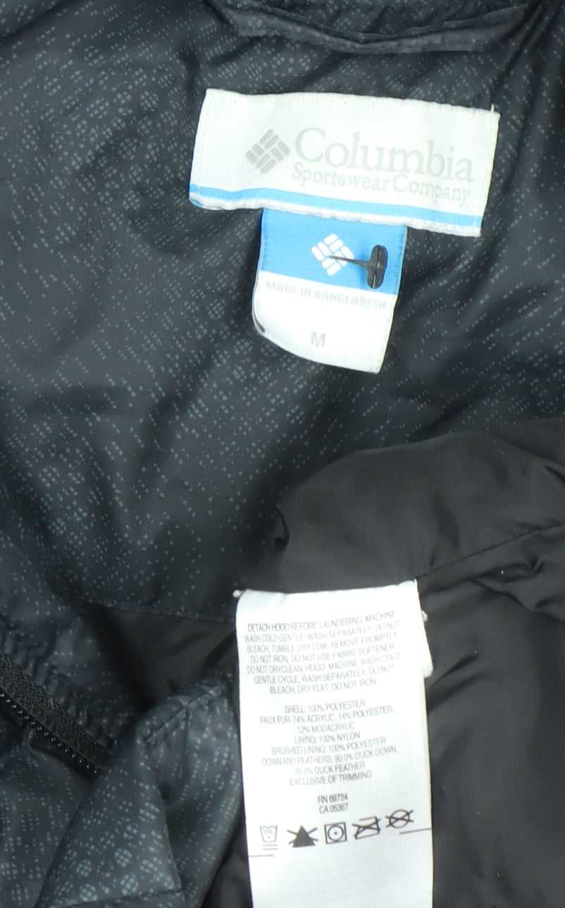 Columbia Womens Black Hooded Puffer Jacket with Faux Fur Trim Size M