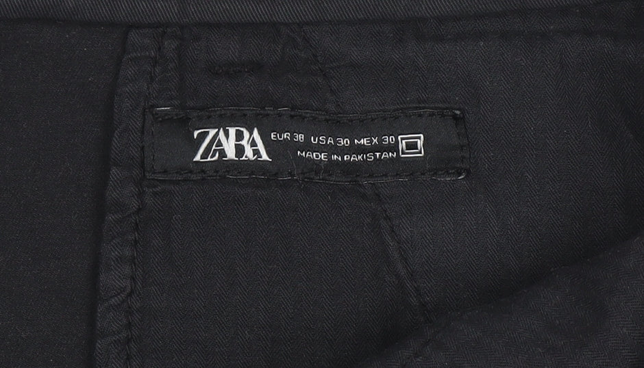 Zara Men Black Chino Trousers Size 30 Slim Fit Cotton Blend