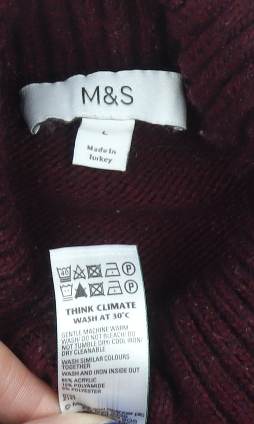 Marks and Spencer Women’s Red Cable-Knit Roll Neck Jumper Size L