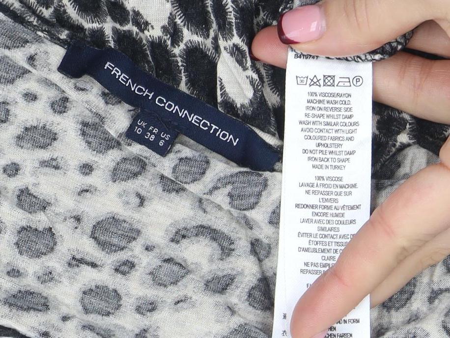 French Connection Womens Black Animal Print Sleeveless Wrap Dress Size 10