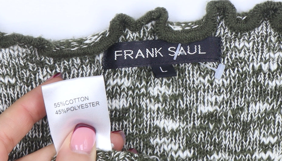 Frank Saul Women’s Green Knit Wrap Jumper L Long Sleeve Ruffle Trim